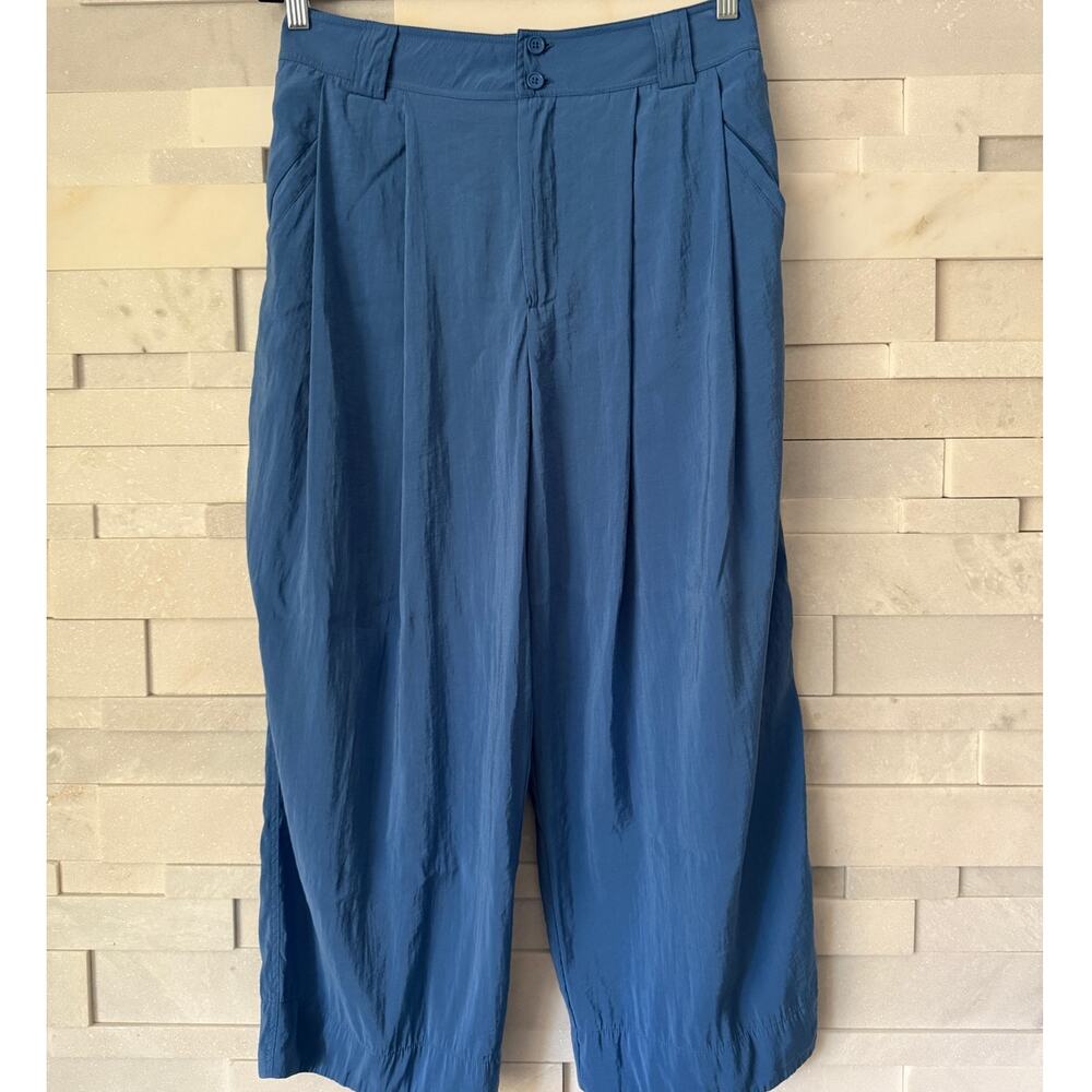 ANTHROPOLOGIE Pleated Cropped Barrel Modal Flowy Pants 10 Cornflower Blue